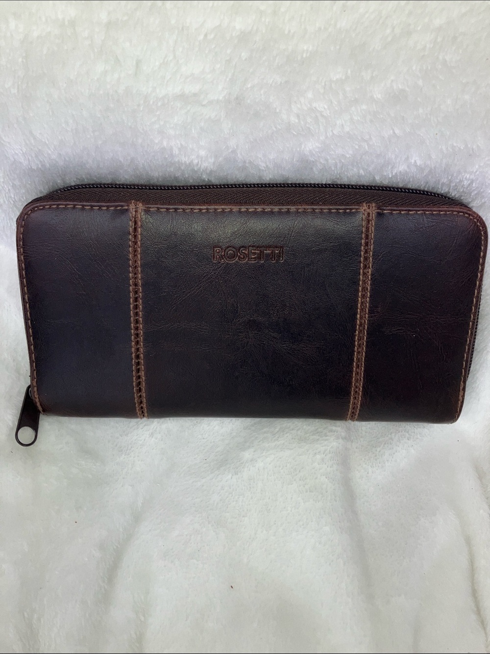 Rosetti Men's Brown Leather Zip Wallet with Contrast Stitching